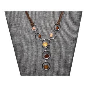 Lia Sophia Retired Alex Necklace Brown Suede Silvertone Chain Signed